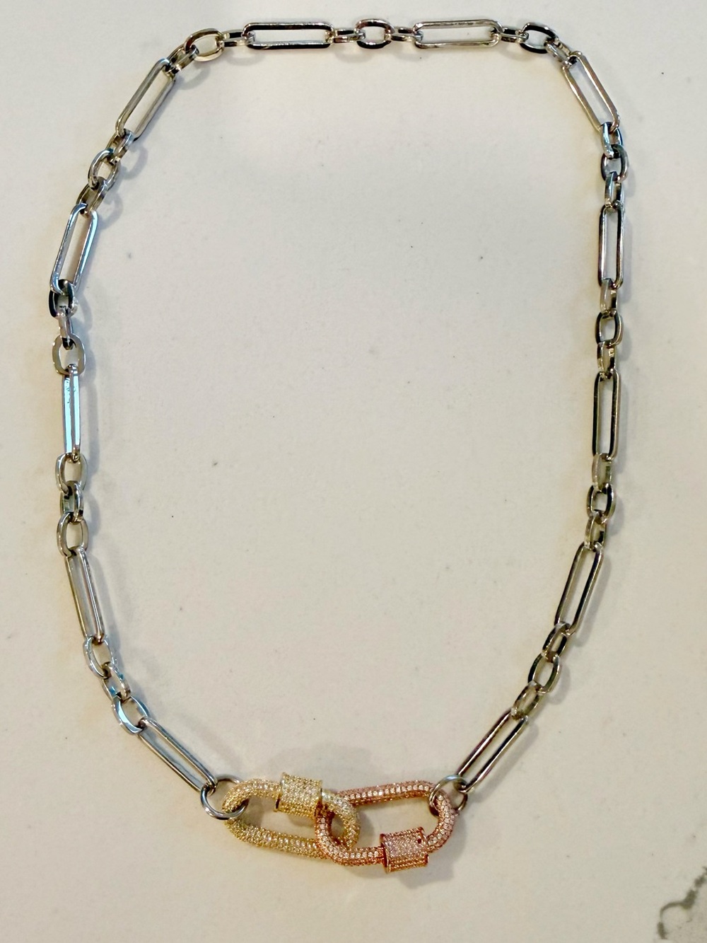 Three-Tone Link Paperclip Necklace - Silver, Gold & Rose Gold